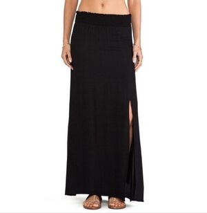 Ella Moss Sydne Black Smocked Side Slit Maxi Skirt Small